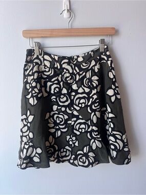 Vintage Jacob’s 100% Silk Women’s Green & White Floral A-Line Skirt Y2K